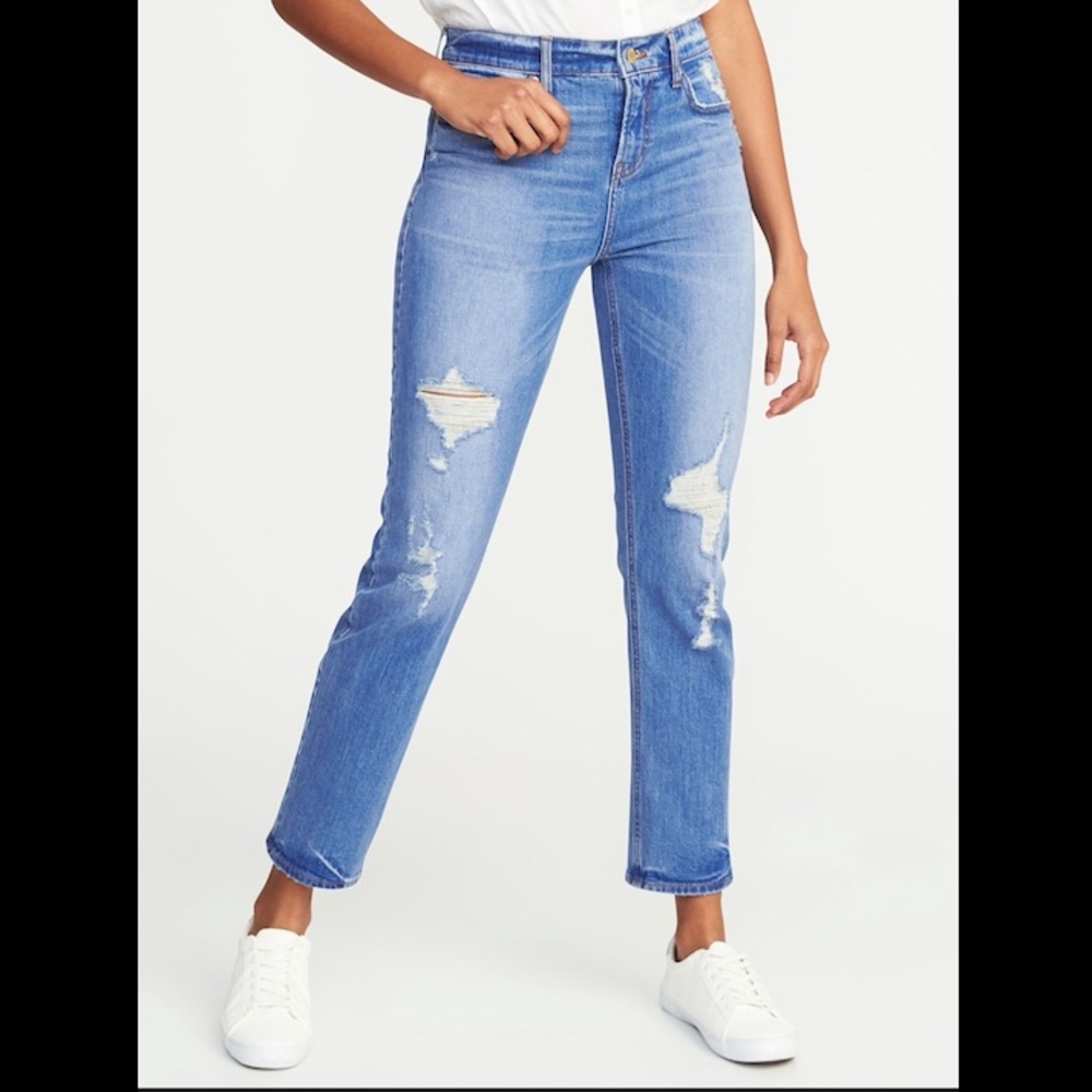 High waisted rip jeans